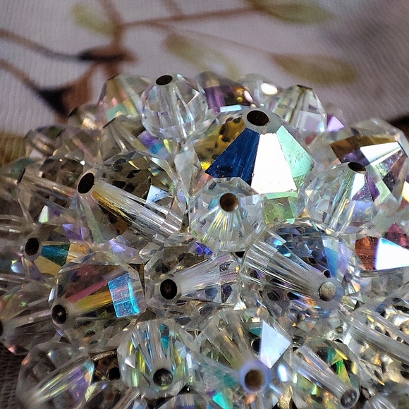 Clear Aurora Borealis Crystal Huge Silver Tone Vintage Brooch Excellent Shape - Picture 7 of 9